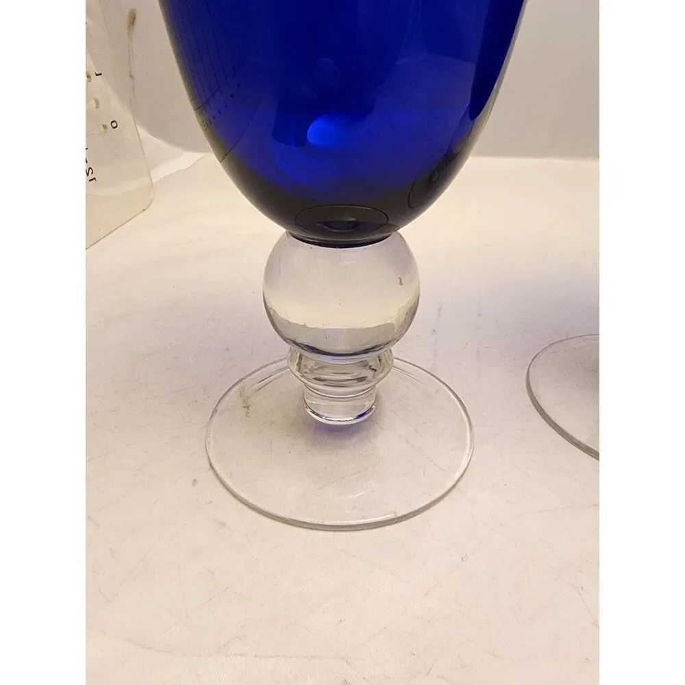 #7740 Cobalt Blue Wine Water Stem Glasses Pair